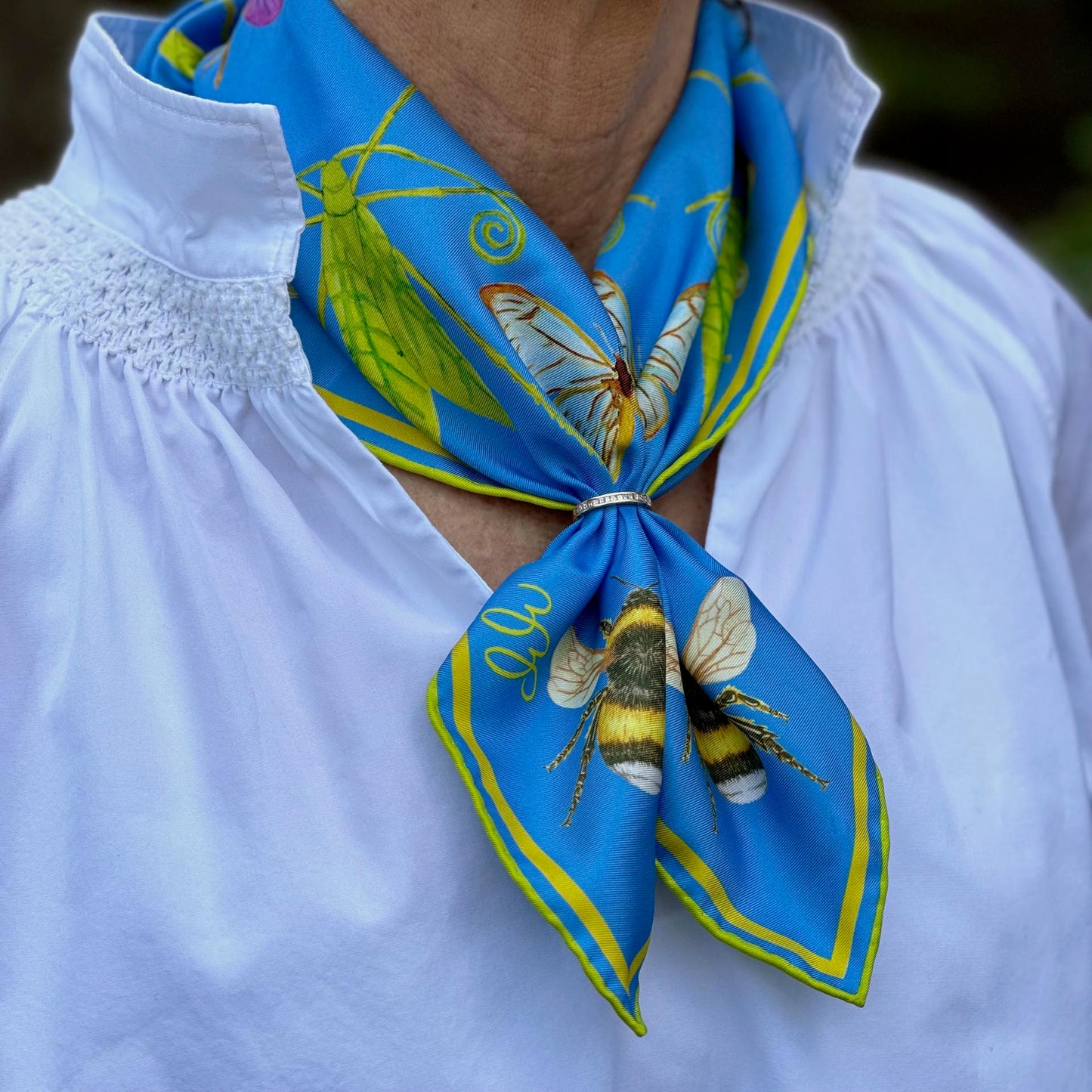 Bug Scarf - 100% Silk - Slim Aaron's Blue