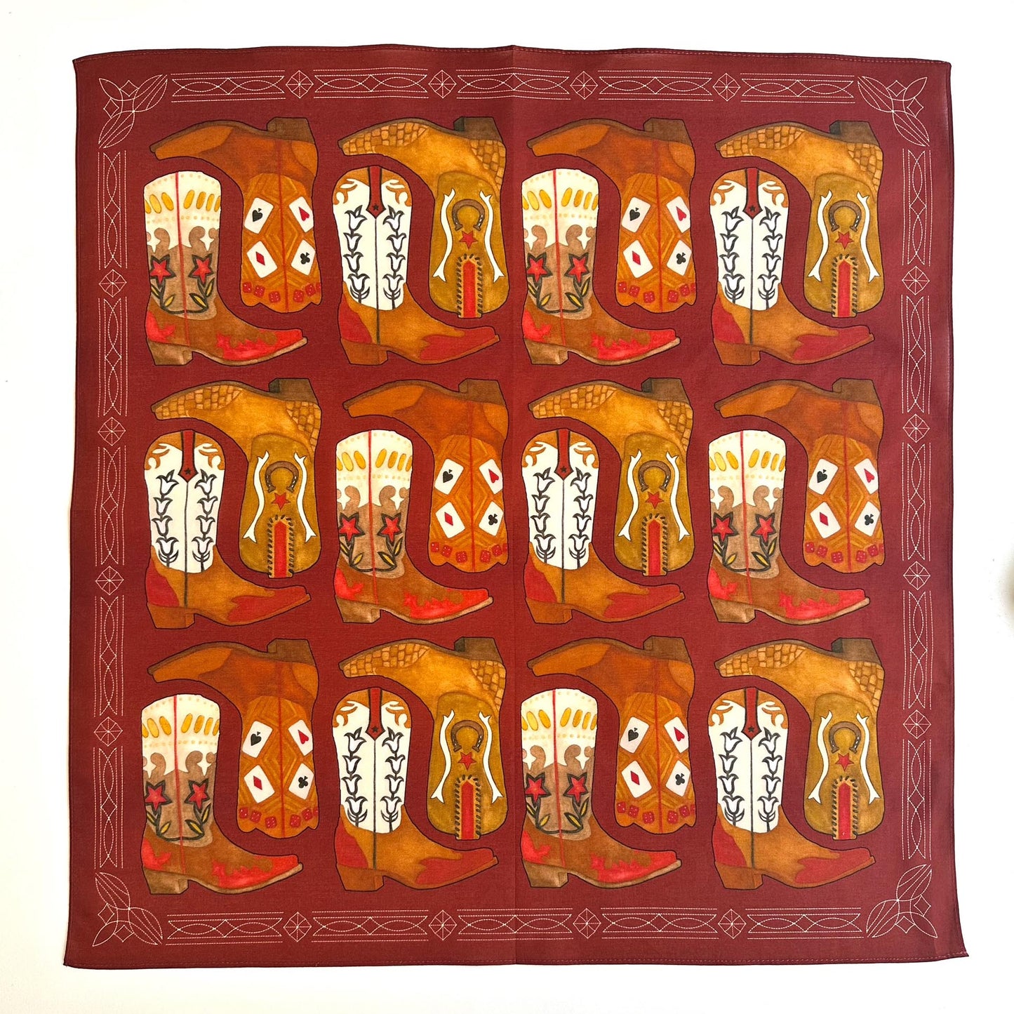 Cowboy Boot Scarf - 100% Cotton - Brick Red