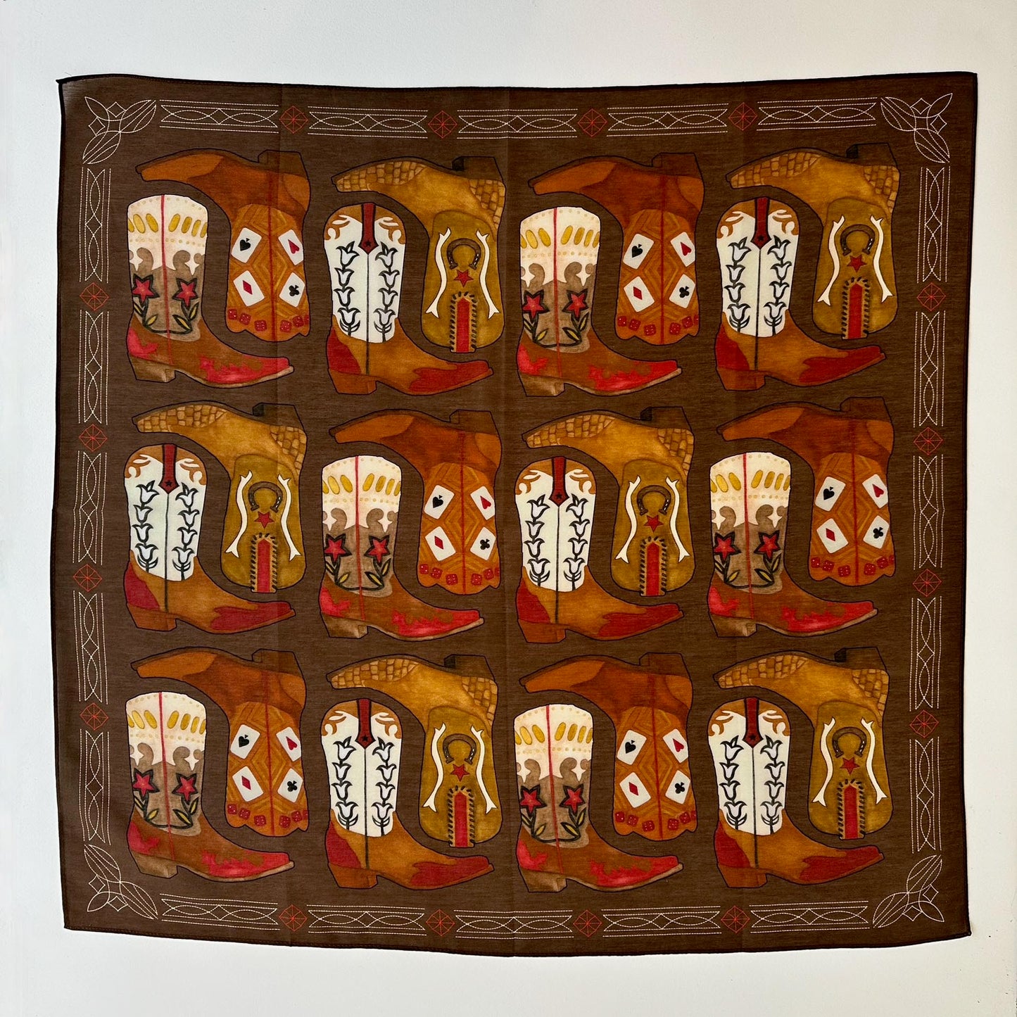 Cowboy Boot Scarf - Silk/Cotton - Chocolate Brown
