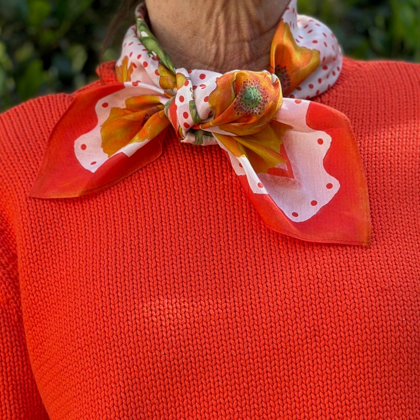 Poppy Flower - Silk/Cotton - Orange Red