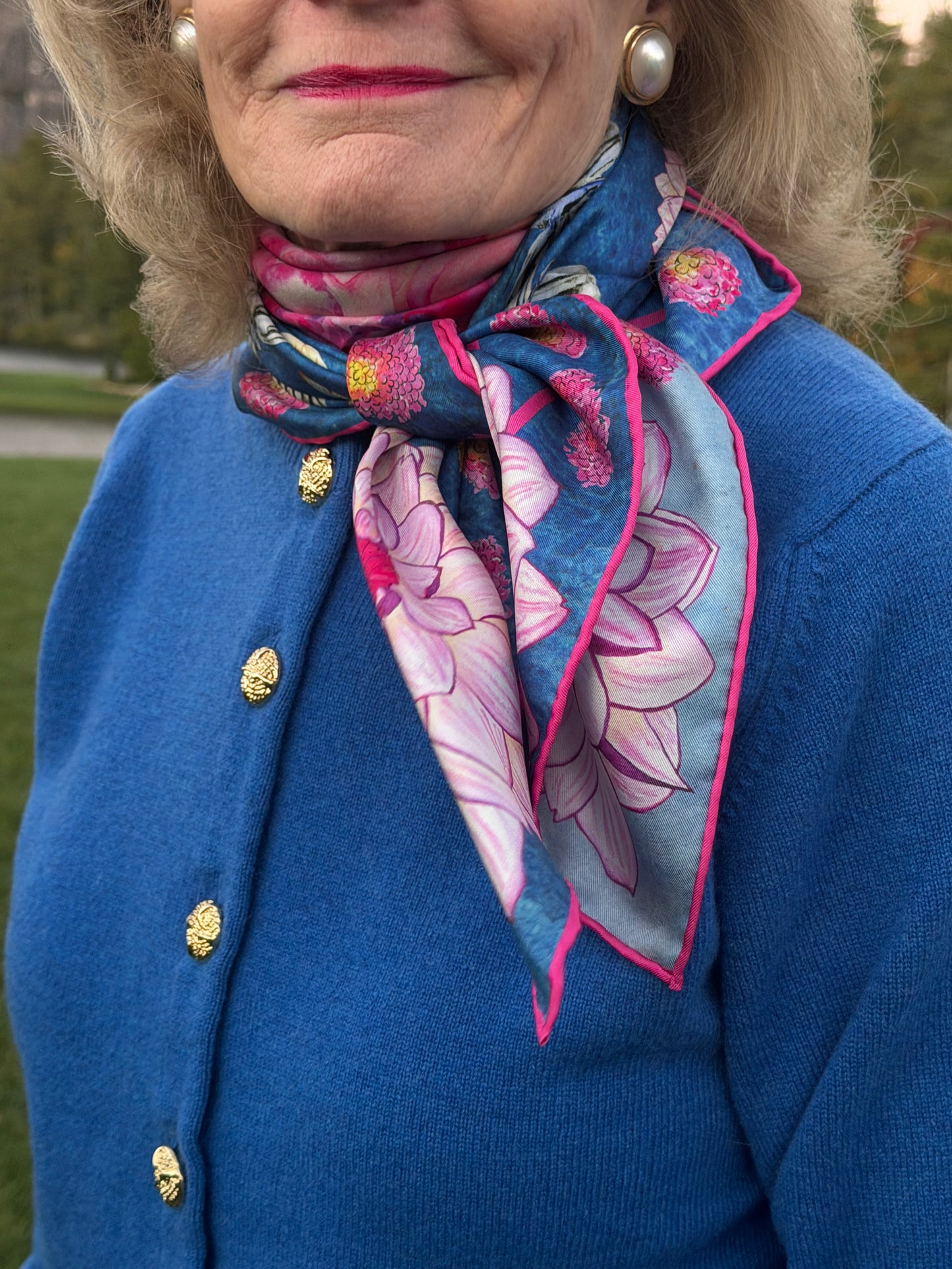 Dahlia Scarf - 100% Silk - Wash Demin and Inidigo