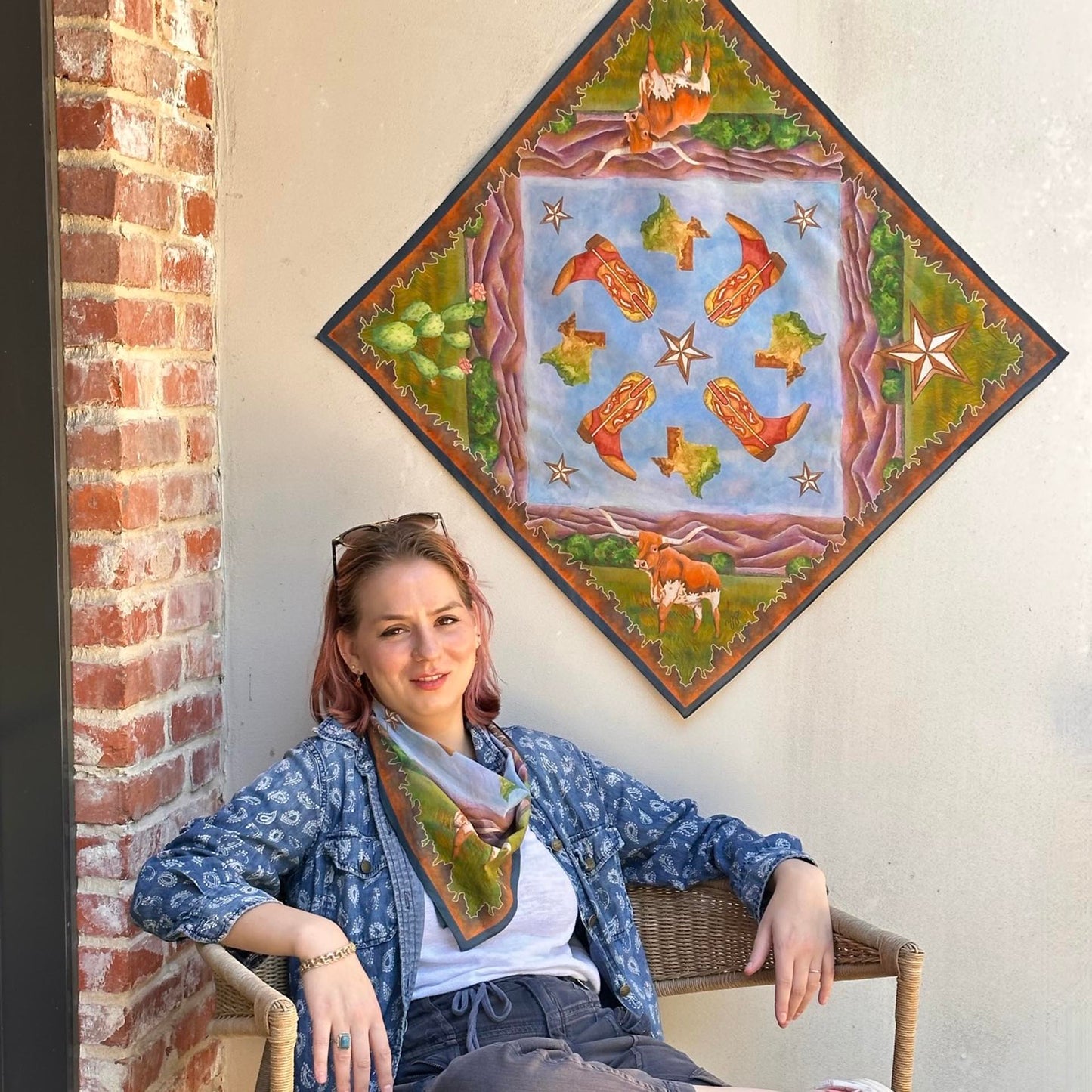 Longhorn Scarf - 100% Cotton - 26 inch - Texas