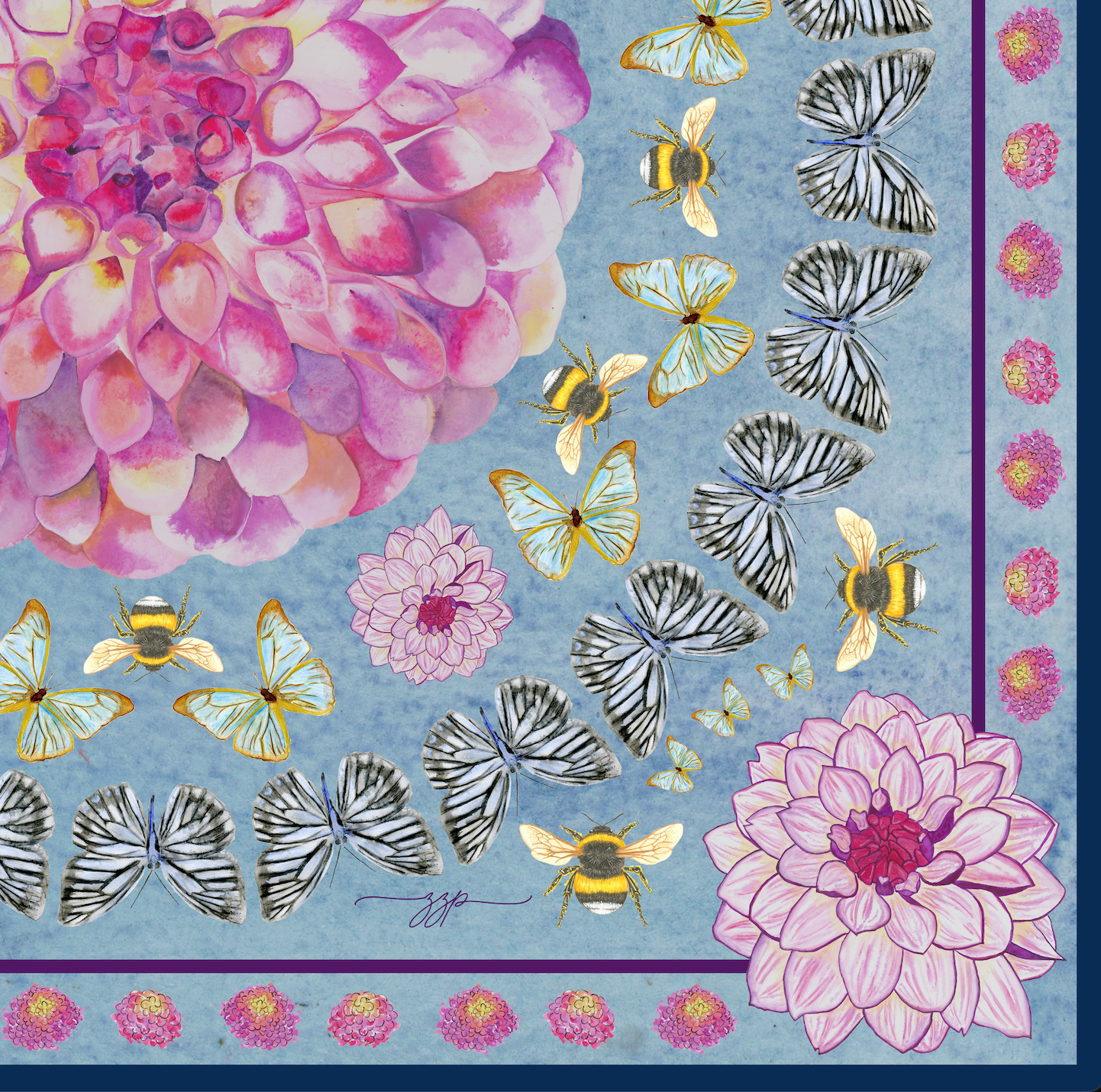 Dahlia Days - Silk/Cotton - Light Wash Blue