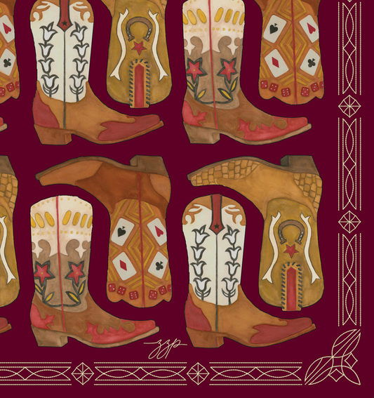 Cowboy Boot Scarf - Silk/Cotton - A&M Maroon Red
