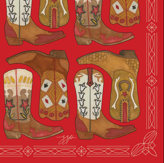 Cowboy Boot Scarf - Silk/Cotton - Bright Red